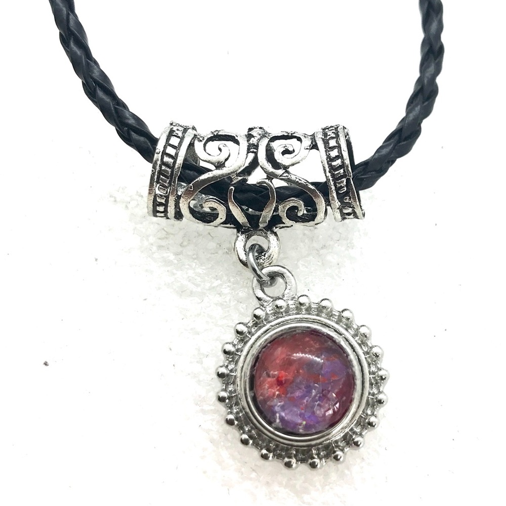 Necklace With handmade 12mm snap SN12 on braided leather cord